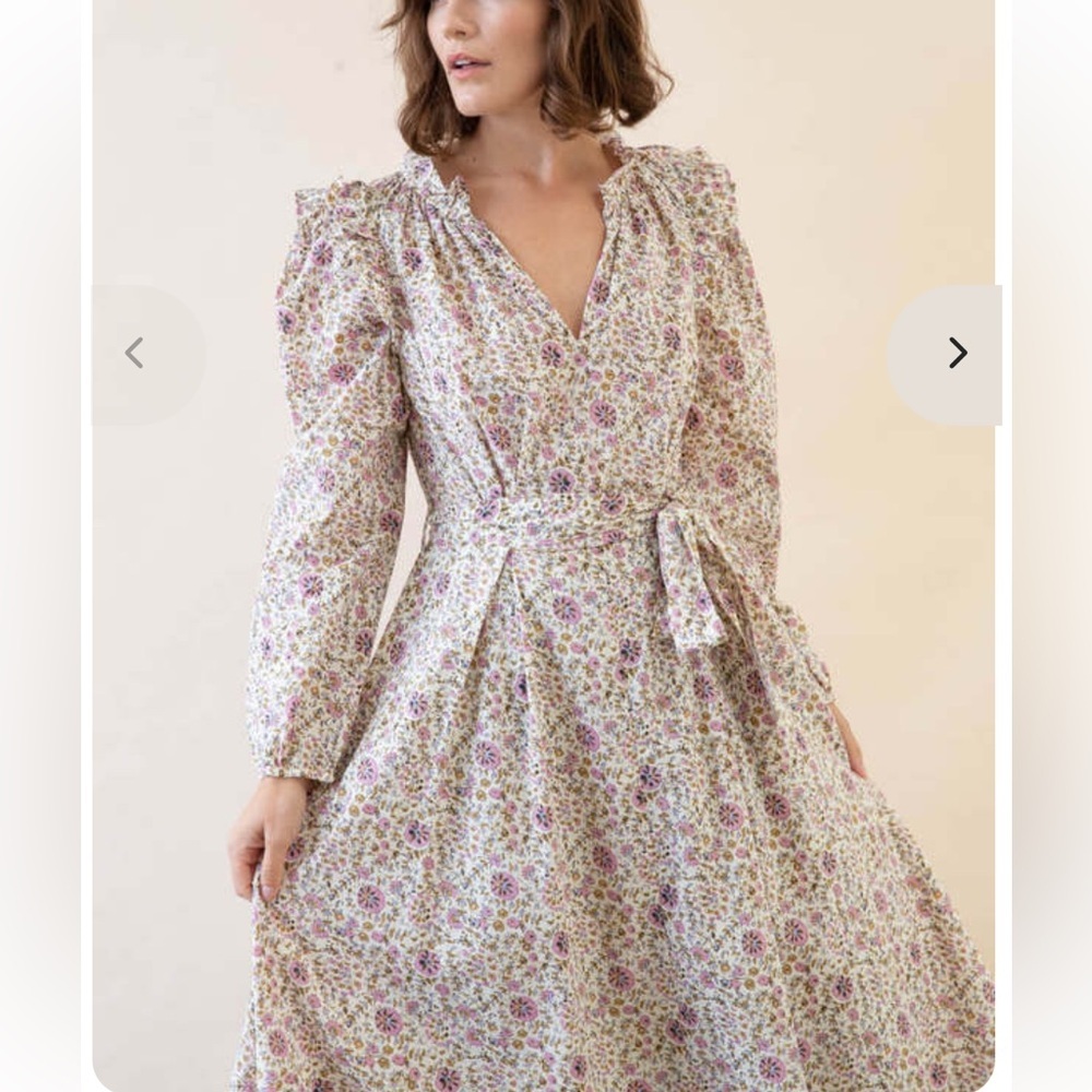 XIRENA isley dress in ivy vines cream pastel pink floral long sleeve ruffles XS - Picture 16 of 16